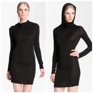 T by Alexander Wang Hooded Drape Bodycon Dress in Black